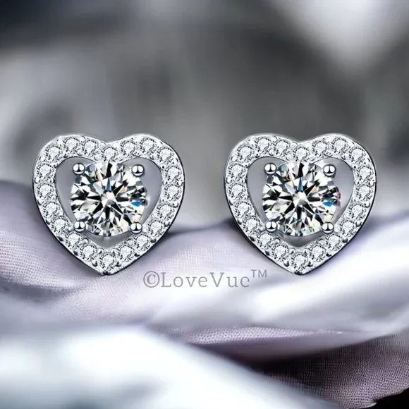 Certified 1ct. t.w. Diamond Heart Frame Halo Stud Earrings VVS1 GRA Certified - Picture 7 of 16